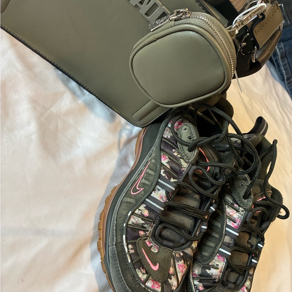 Nike Black Sneakers with Pink Floral Details and Gum Sole